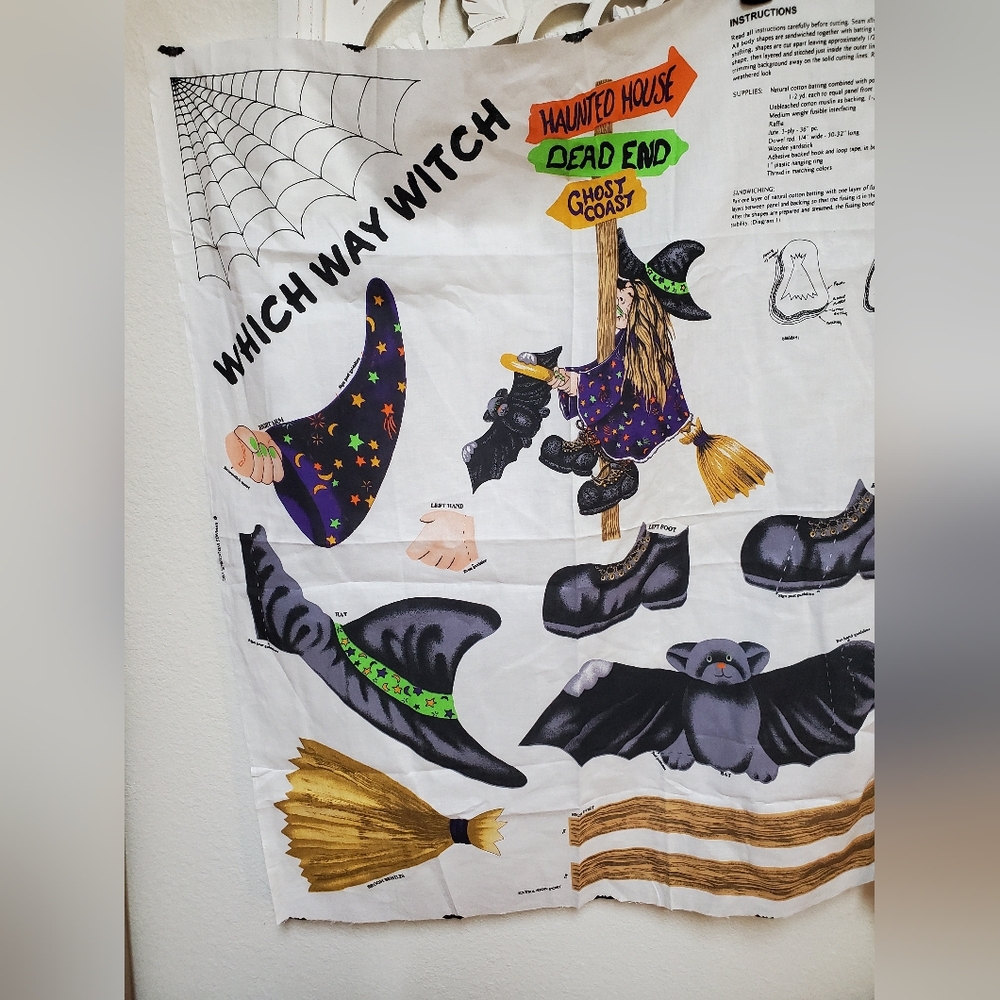 Vintage Fabric Which Way Witch Yardage To Sew For Halloween Or Decoration - Picture 6 of 8